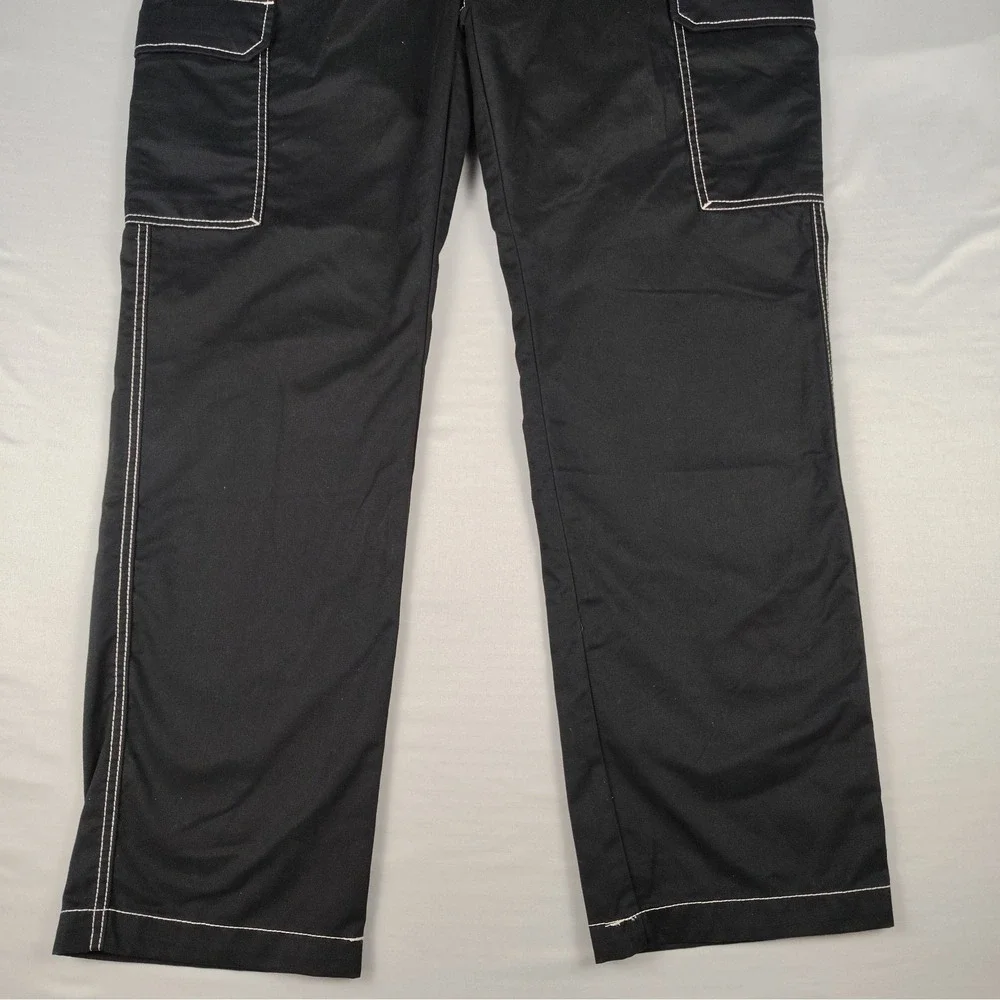 NWT True Religion Cargo Pants Mens 36x31.5 Black Straight White Contrast Stitch